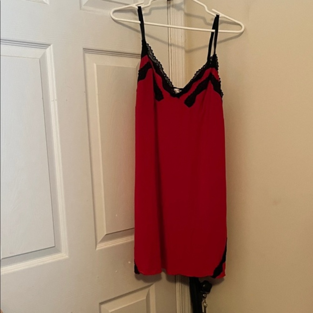 Delicates Red and Black Lace Trim Chemise